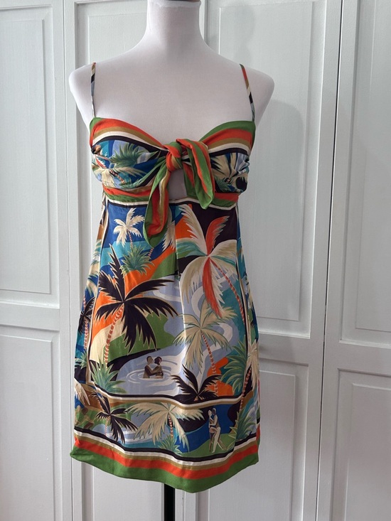 FARM Rio Dresses & Skirts - Farm Rio Scarf Tropical Print Tie-Front Mini Dress - S